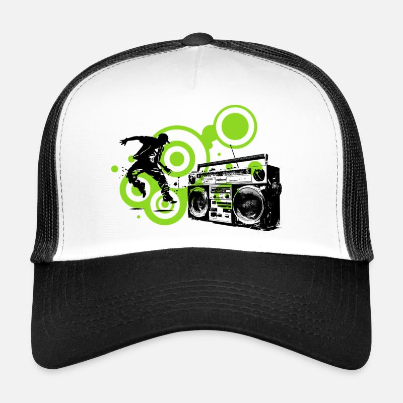 Cercles Lime Abstraits Noir danseur Hip Hop - Casquette trucker - blanc/noir
