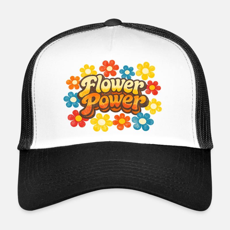 Flower Power Retro - Trucker Cap - Weiß/Schwarz