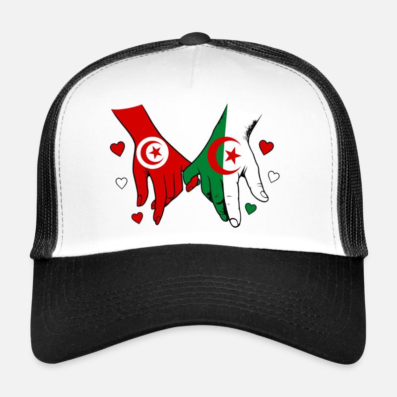 Tunisie-Algérie Drapeau main dans la main - Casquette trucker  - blanc/noir