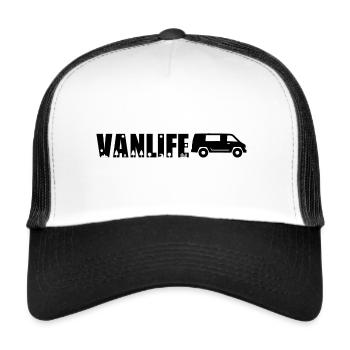 Van life Paysage camionnette fourgon - Casquette trucker  - blanc/noir - Devant