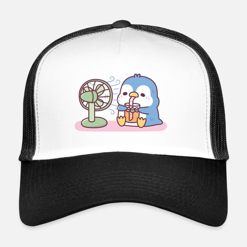 Süßer blauer Pinguin Cool halten mit Ventilator kaltes Getränk - Trucker Cap - Weiß/Schwarz