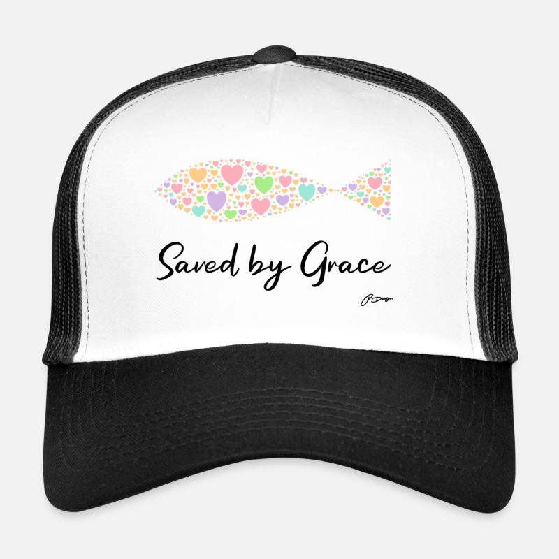 Christliches Saved by Grace - Trucker Cap - Weiß/Schwarz