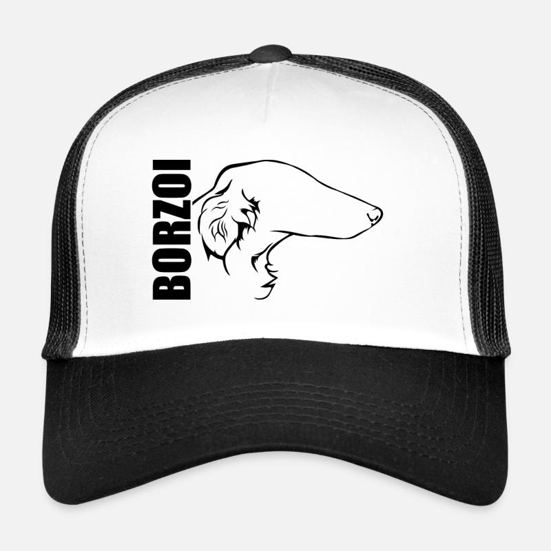 BORZOI Profil Hunde Hund Wilsigns - Trucker Cap - Weiß/Schwarz