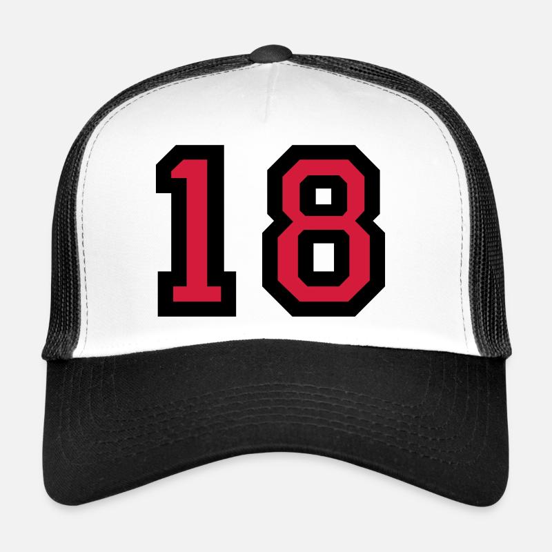 The number 18 - number eighteen - Trucker Cap - white/black