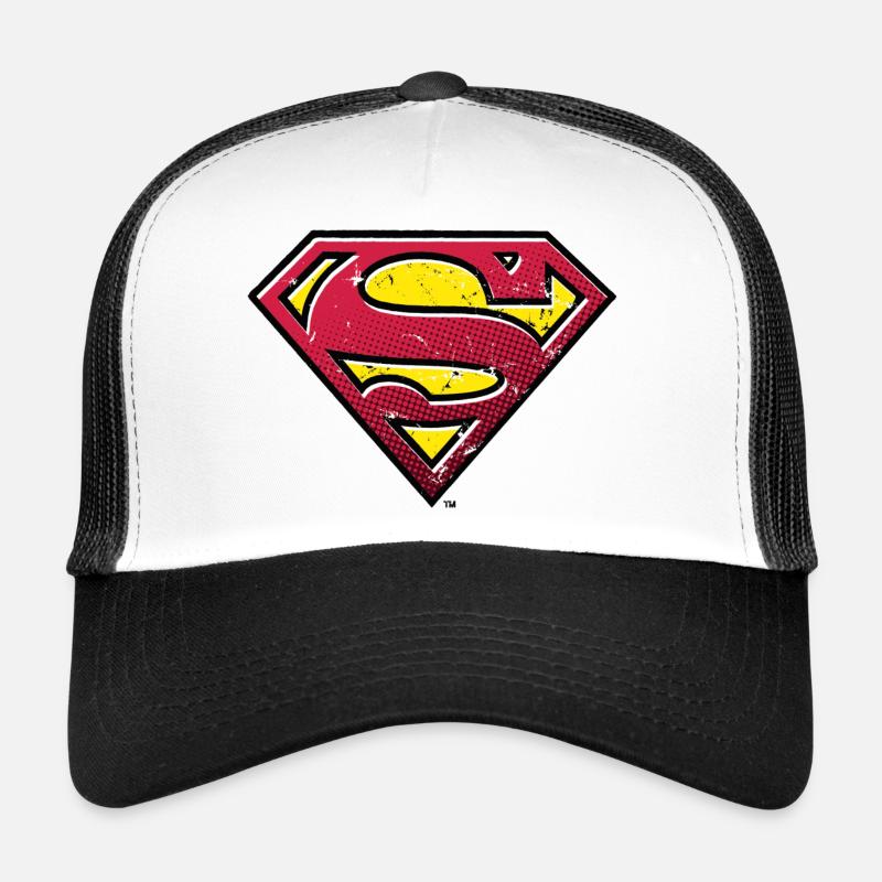 Superman S-Shield Used Look - Trucker Cap - Weiß/Schwarz