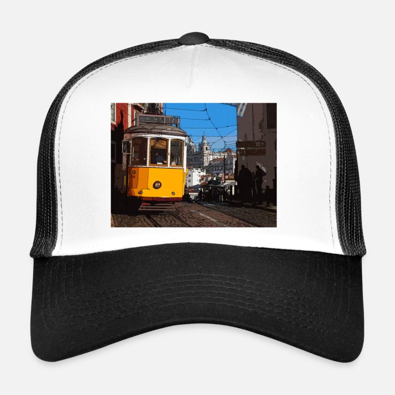 Straßenbahn in Lissabon - Trucker Cap - Weiß/Schwarz