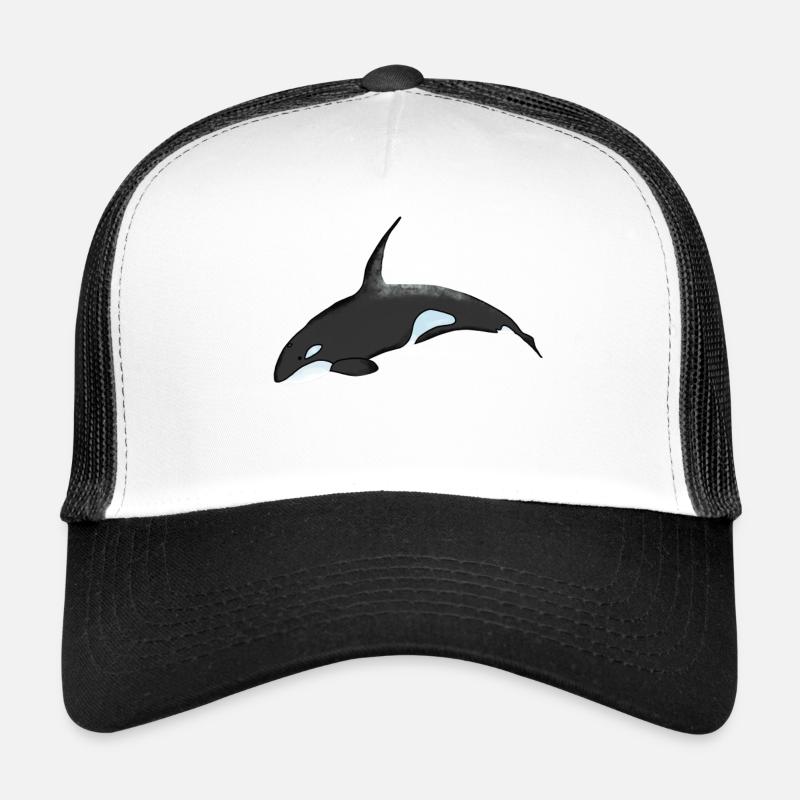 Orca Night Sky Cartoon Print - Trucker Cap - white/black