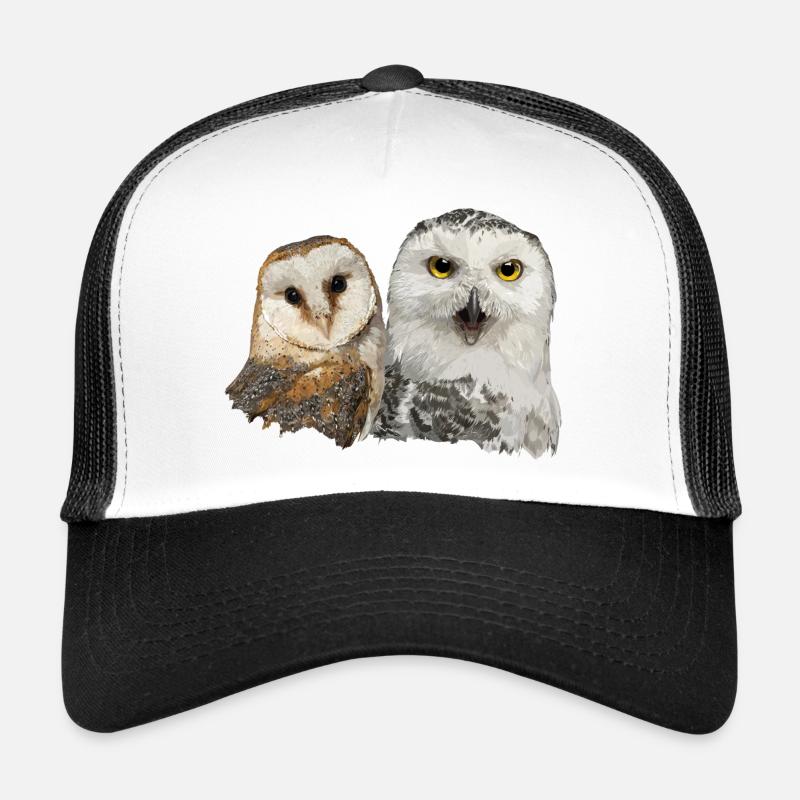 Schneeeule und Schleiereule - Trucker Cap - Weiß/Schwarz