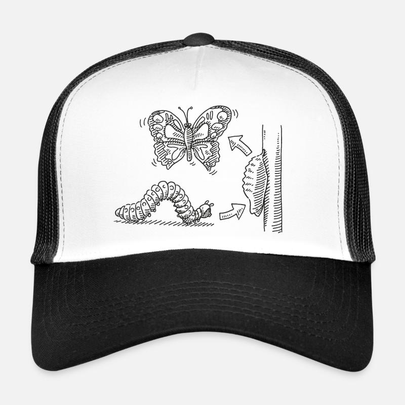 Metamorphosis Caterpillar Pupa Butterfly - Trucker Cap - white/black