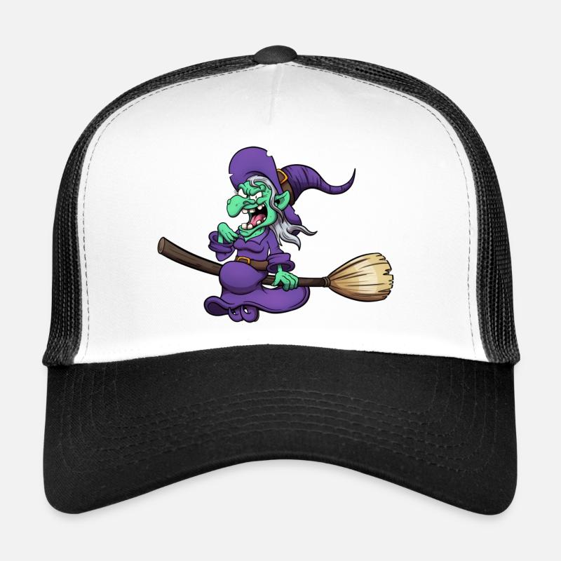 Crazy Laughing Witch On Broom Trucker Cap