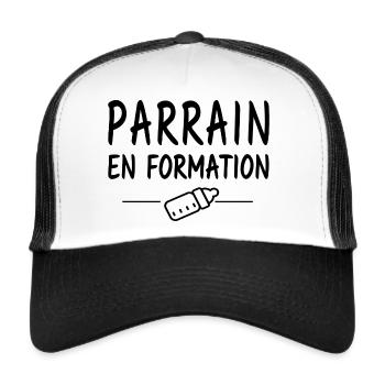 Parrain en formation / futur parrain - Casquette trucker  - blanc/noir - Devant