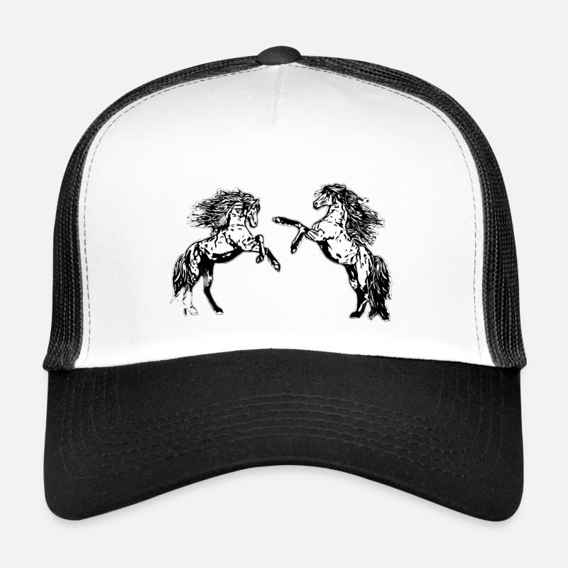 Dessin de chevaux - Casquette trucker  - blanc/noir