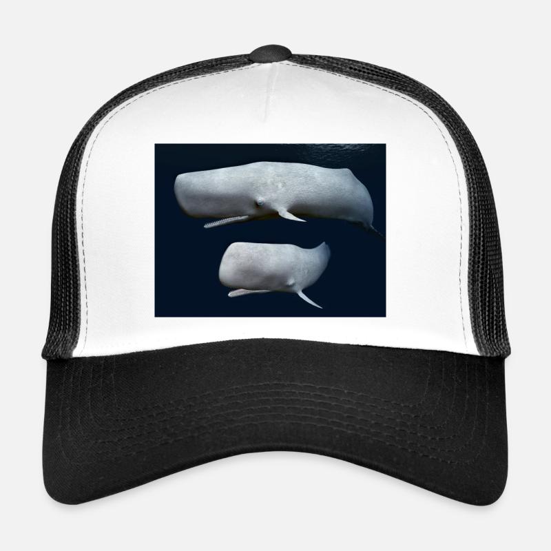 Zwei Pottwale, Wal, Walfisch - Trucker Cap - Weiß/Schwarz