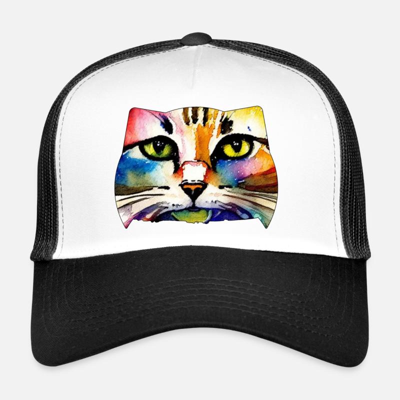 Katzengesicht 7 - Trucker Cap - Weiß/Schwarz