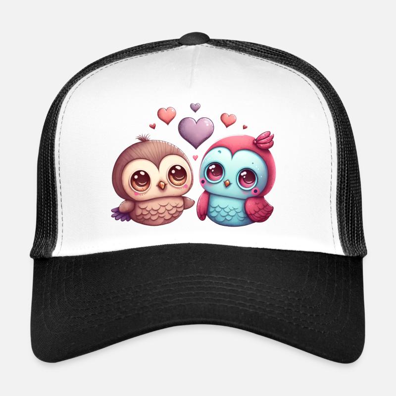 Deux oiseaux mignons et aimants avec des cœurs Casquette trucker 
