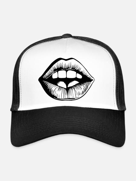 Lèvres, bouche, baisers lèvres - Casquette trucker  - blanc/noir - Devant