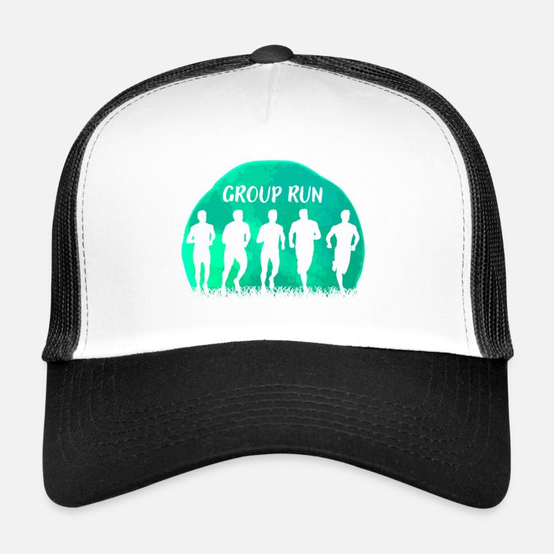 Group Run Group run in a team with grass and moon Trucker Cap