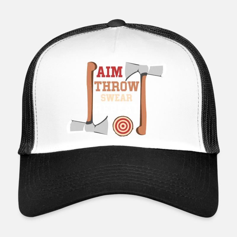 Aim Throw Swear Repeat Hatchet Ax Thrower Trucker Cap