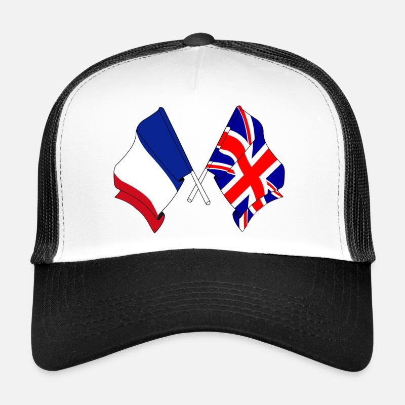 Drapeau de la France et drapeau de l’Angleterre - Casquette trucker - blanc/noir
