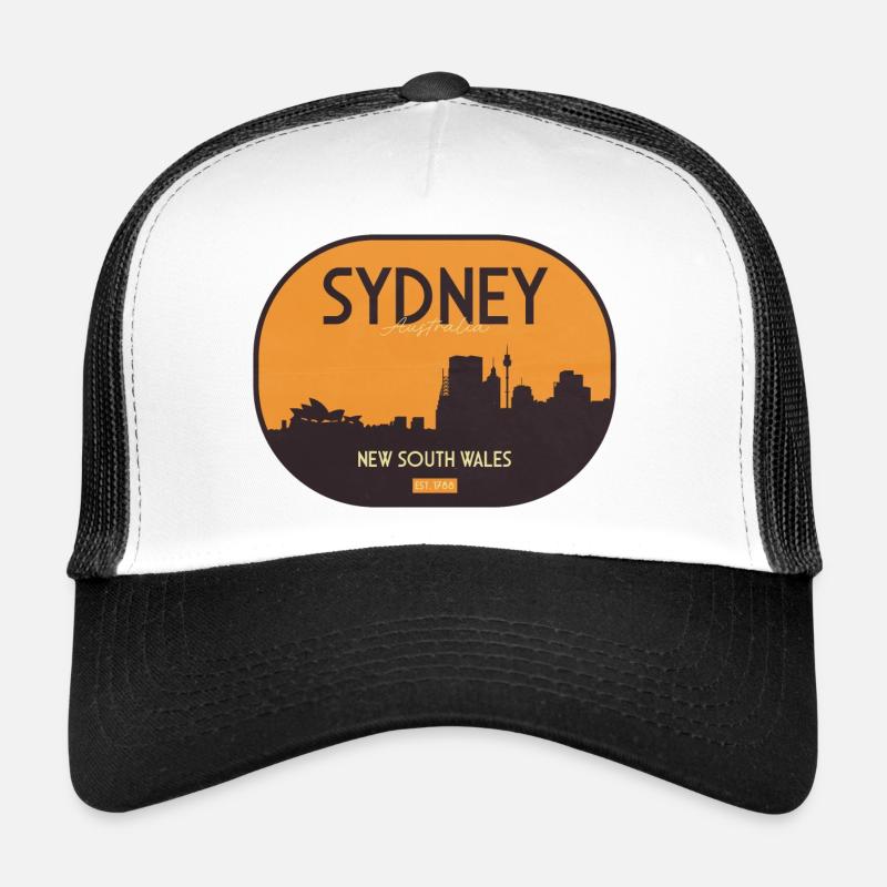 Horizon de Sydney en coucher de soleil orange Casquette trucker 