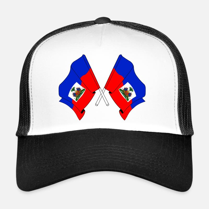 Deux drapeaux d’Haïti - Casquette trucker  - blanc/noir