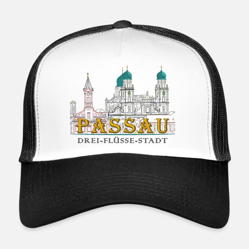 Passau Danube View, Bavaria, Germany, Drawing Trucker Cap