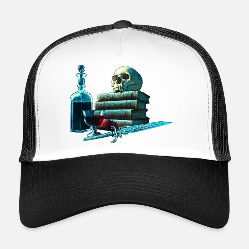 Bücher Design, Menschenschädel, Weinflasche Trucker Cap