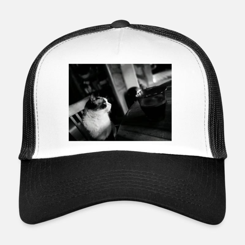 Black Cat and Coffee Mug Trucker Cap