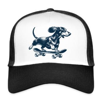 Skater Dackel - Trucker Cap - Weiß/Schwarz - Vorne