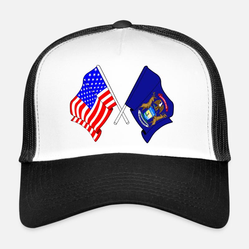 Drapeau des États-Unis et de l’État du Michigan croisé Casquette trucker 