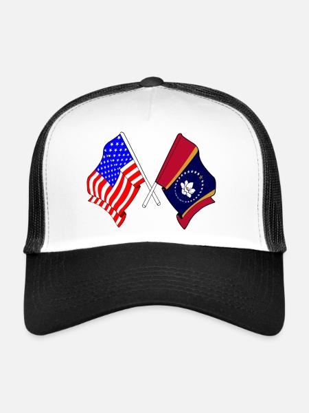 Drapeau des États-Unis et de l’État du Mississippi franchis - Casquette trucker  - blanc/noir - Devant