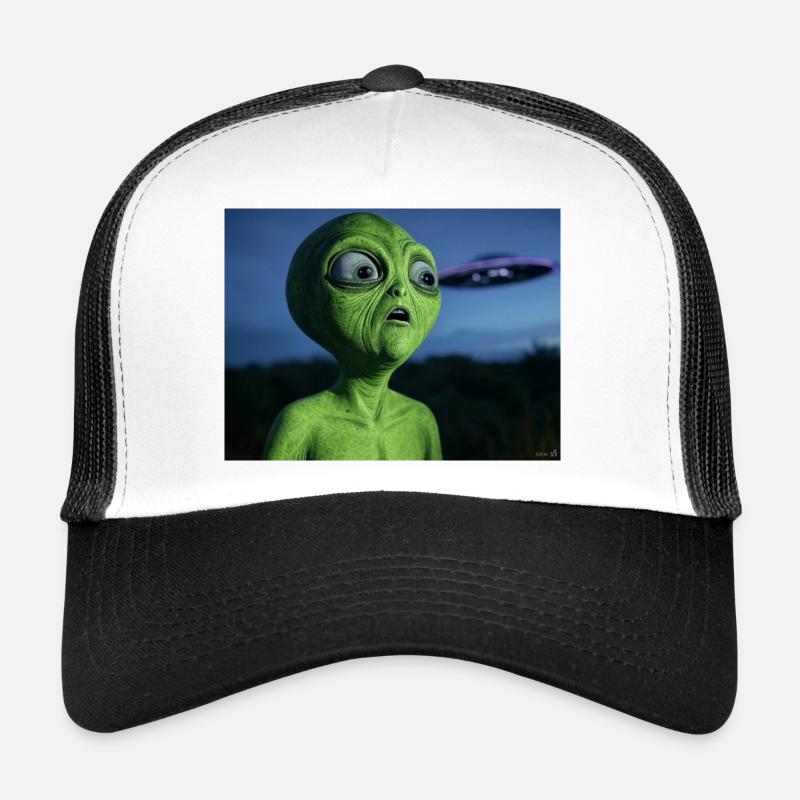 Grüner Alien Blickfang UFO - Trucker Cap - Weiß/Schwarz