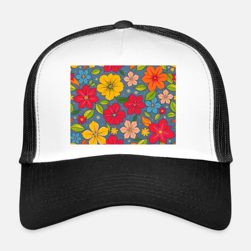Blumenmuster im Boho-Design - Trucker Cap - Weiß/Schwarz