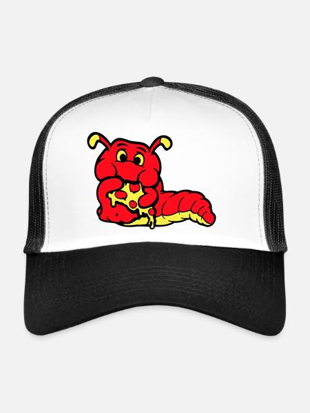 Chenille ver Happy Eating Pizza Salami Restauration rapide - Casquette trucker  - blanc/noir - Devant