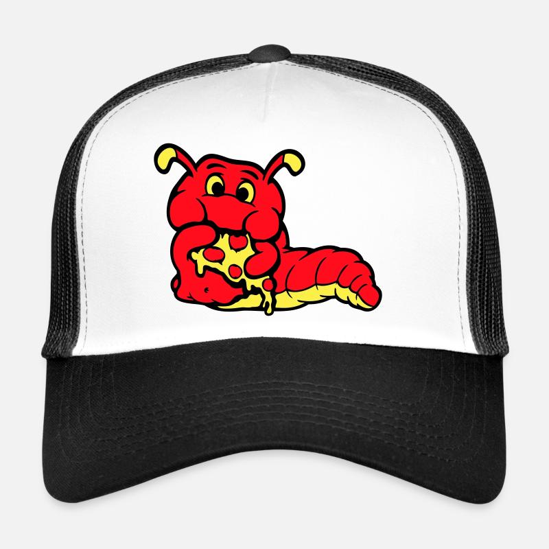 Chenille ver Happy Eating Pizza Salami Restauration rapide Casquette trucker 