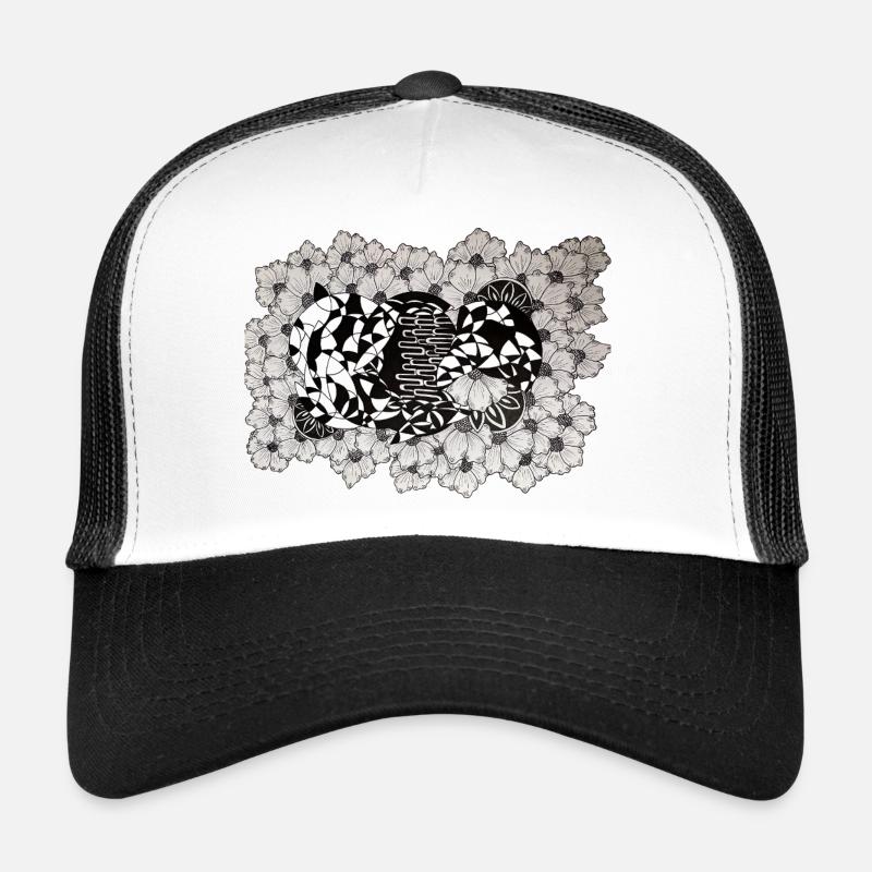 Motif de lignes de fleurs noires Casquette trucker 