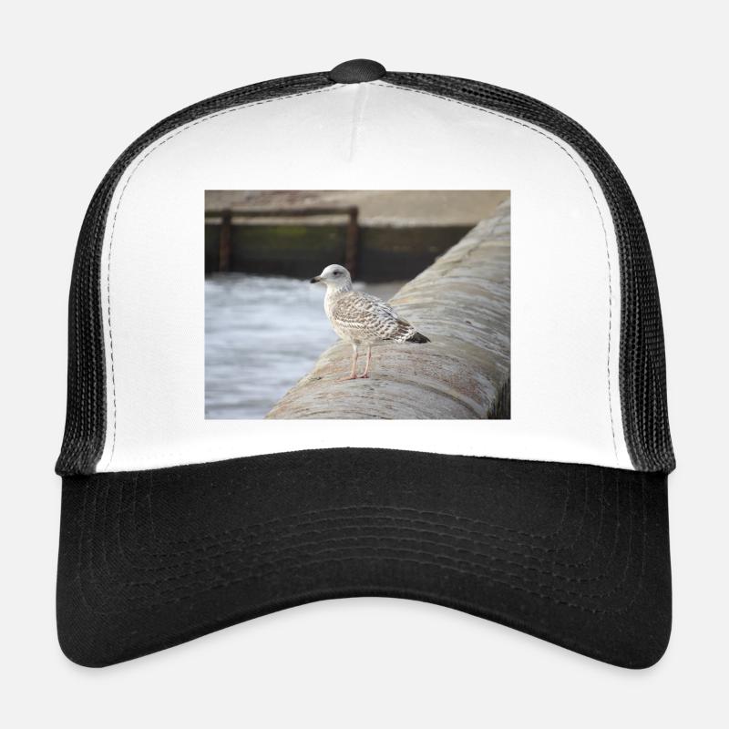 Coastal Gull on Concrete Pier Trucker Cap