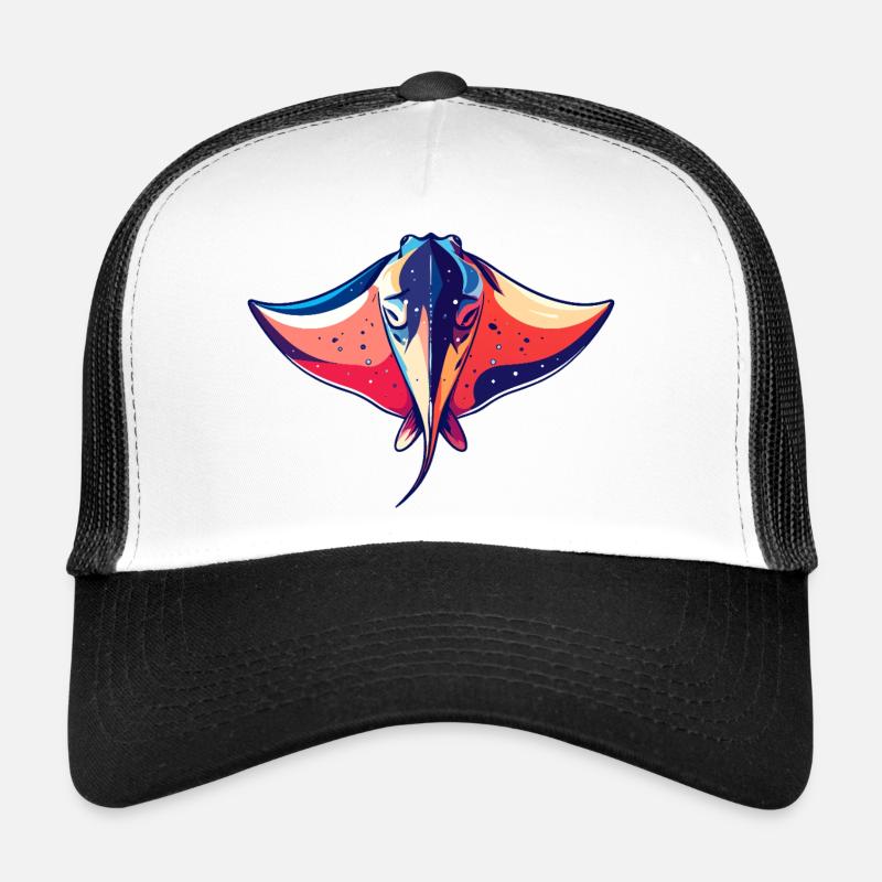 Colorful Manta Rays Graphic Sea Creatures Motif Trucker Cap