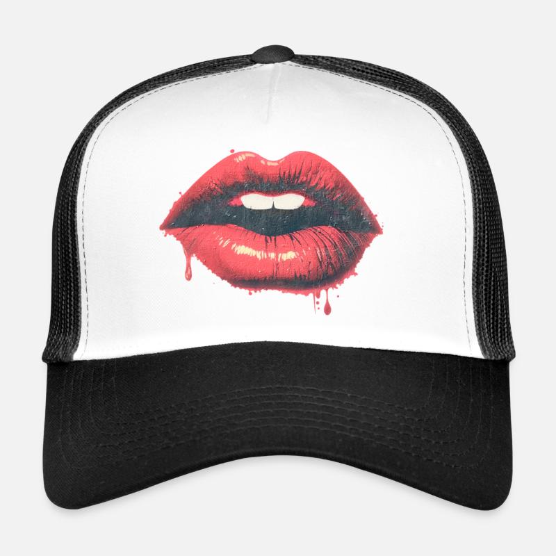 Baiser urbain - Goutteuse - Red Lips Pop Art - Casquette trucker  - blanc/noir