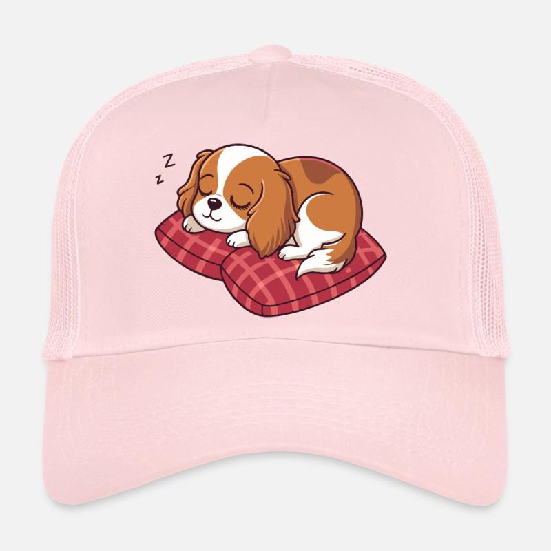 Sleeping Puppy on Plaid Pillow Trucker Cap