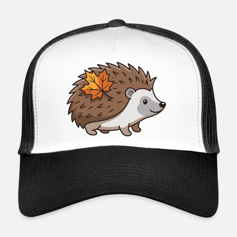 Igel Herbst Blatt süßes Tier - Trucker Cap - Weiß/Schwarz