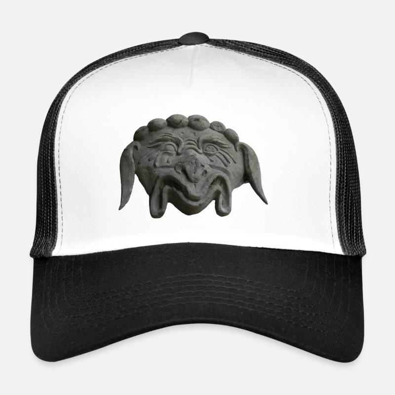 Masque de pierre souriant - Casquette trucker  - blanc/noir