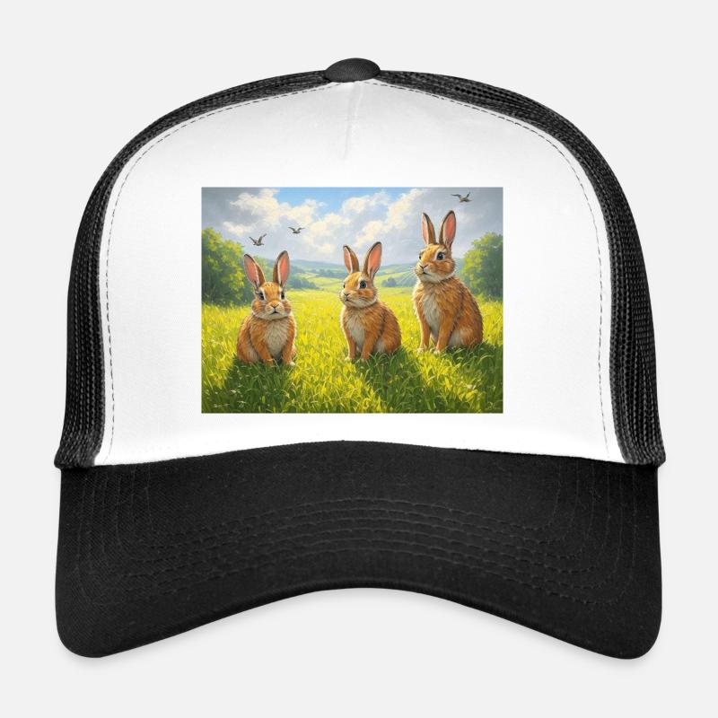 Three rabbits in the spring field Trucker Cap