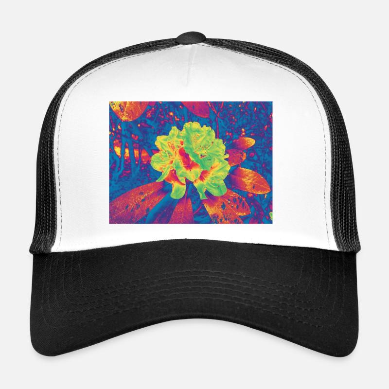 Neon Bloom Psychedelische Blume - Trucker Cap - Weiß/Schwarz