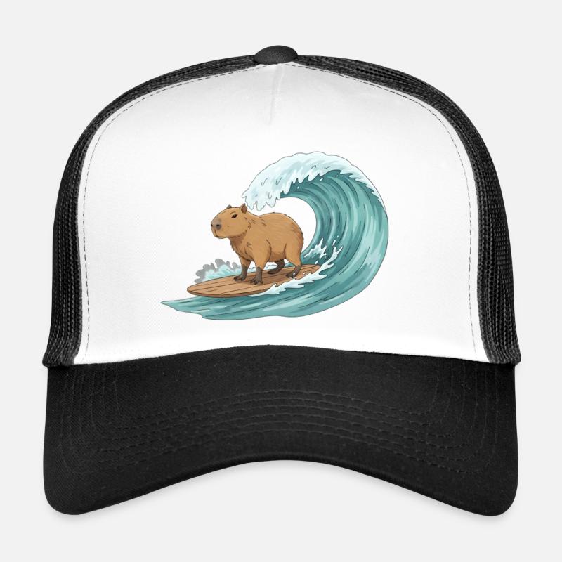 Capybara on surfboard Trucker Cap