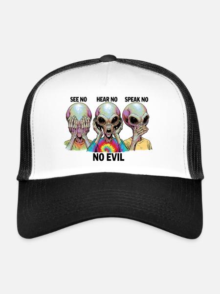 See no evil aliens - Trucker Cap - Weiß/Schwarz