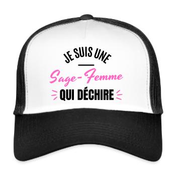 JE SUIS UNE SAGE FEMME QUI DECHIRE - Casquette trucker  - blanc/noir - Devant