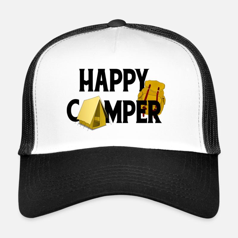 Happy Camper - tent and backpack make you happy! - Trucker Cap - white/black