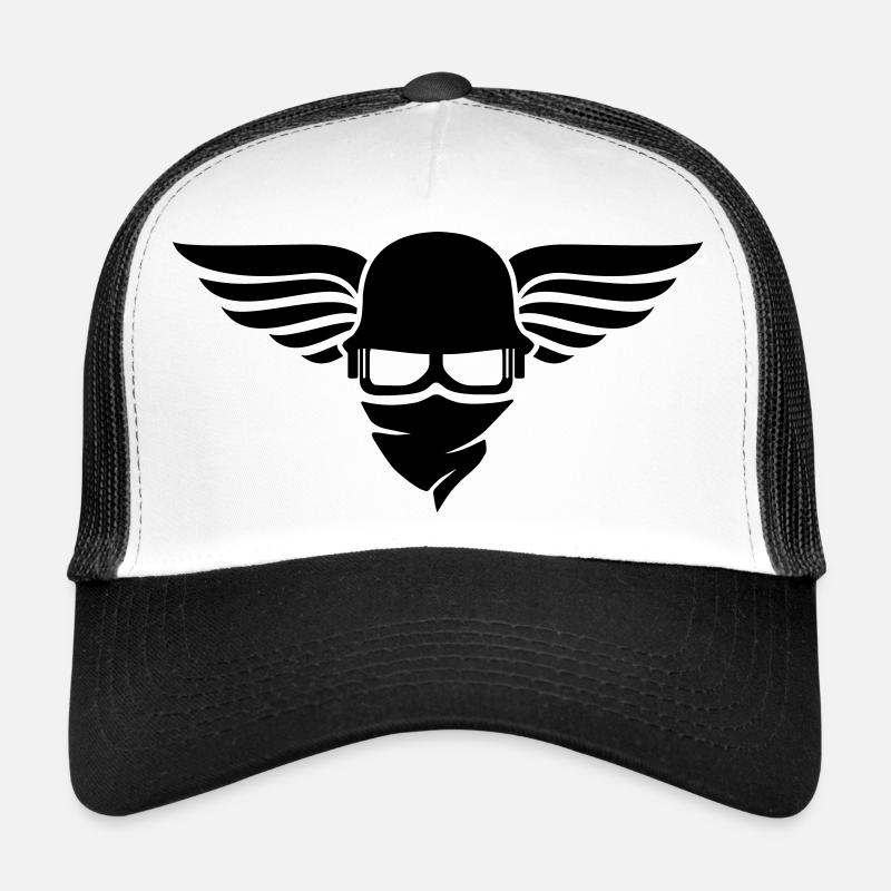 Motorcycle helmet with wing, biker helmet and biker glasses - Trucker Cap - white/black
