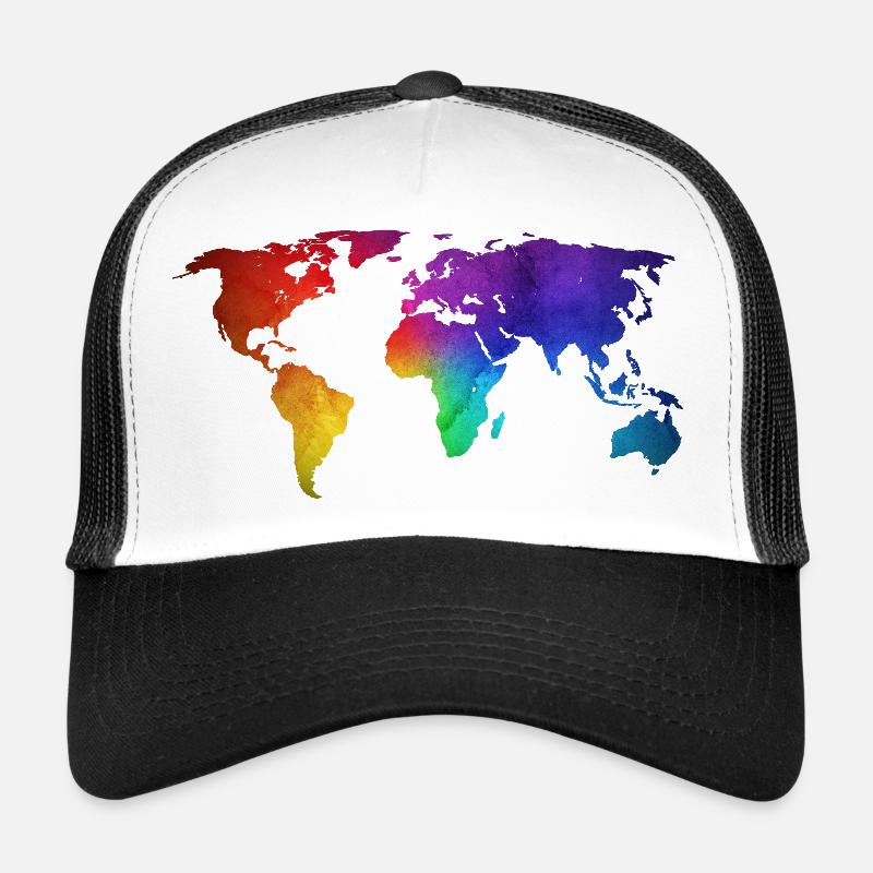 Weltkarte/Globe-Design mit funky RegenbogenFarbe Trucker Cap